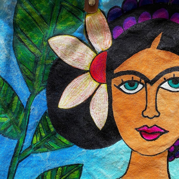 Frida Kahlo Inspired Large Hand Painted Tote - Picture 5 of 8